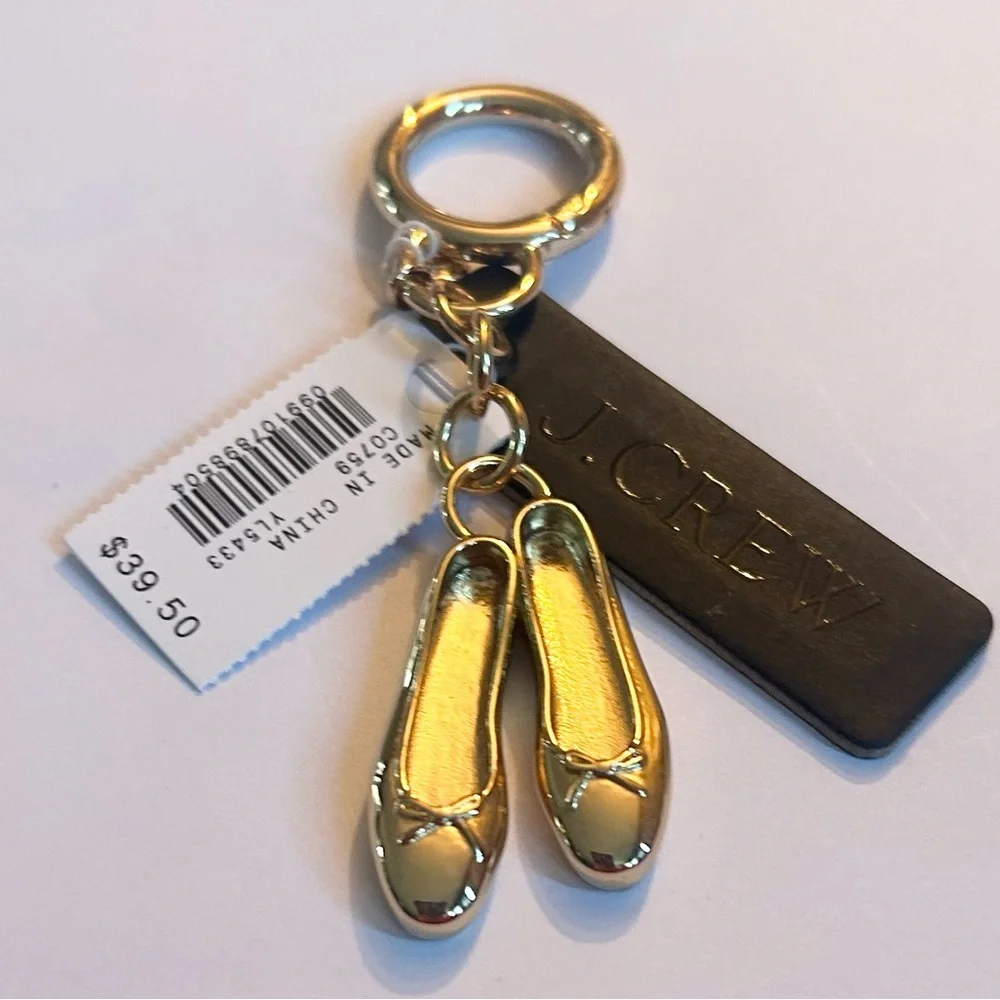 J. Crew Gold Ballet Flat Keychain with Logo Tag